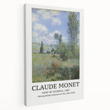 Side view of a Claude Monet inspired stretched canvas depicting a serene landscape in soft pastel colors.