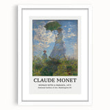 Abstract art print of a Claude Monet-inspired landscape in soft pastel colors on a white framed canvas.
