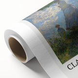 Art Deco poster featuring Claude Monet's water lilies in soft green and blue tones.