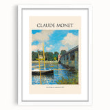 Abstract art print of Claude Monet's impressionist painting in soft blue and green hues, framed in white.