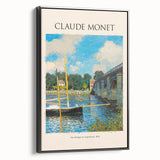 Black and white framed canvas of a Claude Monet landscape, ideal for bedroom wall decor.
