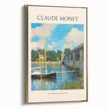 Vintage-style Claude Monet landscape painting on a framed canvas, featuring soft pastel colors, ideal for bedroom wall art.