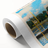 Art deco poster of a Claude Monet painting on rolled canvas, featuring soft pastel shades, ideal for nursery wall art.