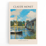 Black and white print of Claude Monet's impressionist artwork on stretched canvas, ideal for kitchen wall art.