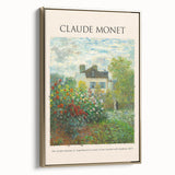 Framed canvas depicting a Claude Monet landscape painting with muted earth tones, ideal for bedroom wall art.