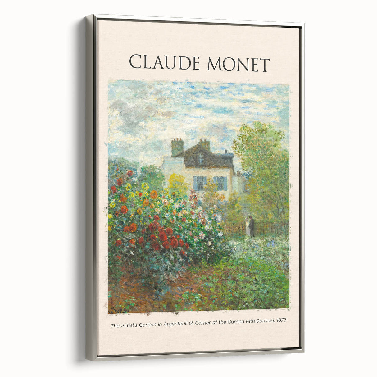 Framed canvas of Claude Monet's landscape painting in vibrant colors, ideal for adding a vintage touch to any room.
