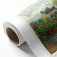 Art deco poster featuring Claude Monet's impressionist style on rolled canvas.