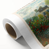 Art deco poster featuring Claude Monet's impressionist style on rolled canvas.