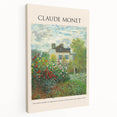 Side view of a Claude Monet-inspired stretched canvas featuring soft blue and green water lilies, ideal for kitchen wall art.