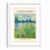 Abstract art print of a Monet-inspired scene in muted blues and greens on a white-framed canvas.