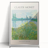 Art deco poster featuring Claude Monet's water lilies in soft blue and green hues, framed acrylic.