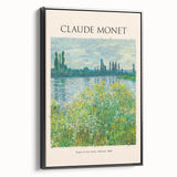 Black and white framed canvas featuring a Claude Monet landscape, ideal for bedroom wall decor.