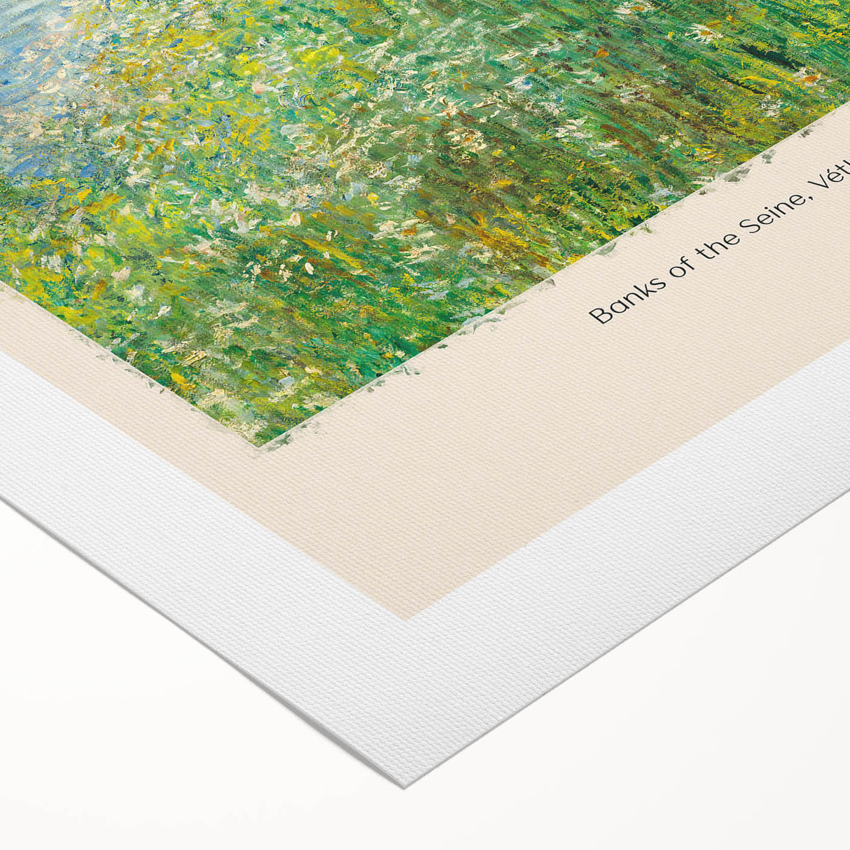 Art deco poster featuring a Claude Monet landscape, with soft pastel colors on rolled canvas, ideal for dining room decor.