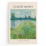 Black and white print of Claude Monet's artwork on stretched canvas, ideal for kitchen wall art.