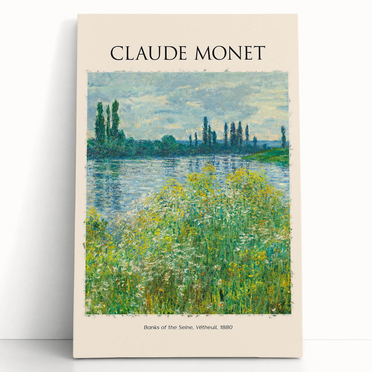Black and white print of Claude Monet’s artwork on stretched canvas, ideal for kitchen wall art or bedroom ambiance.