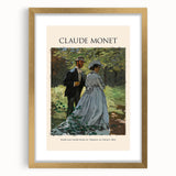 Extra large abstract Monet print with textured brushstrokes in a gold frame, ideal for living room decor.