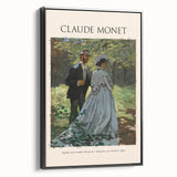 Black and white landscape painting by Claude Monet on framed canvas, ideal for bedroom wall decor.