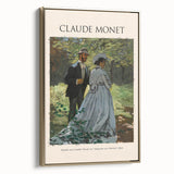 Framed canvas of Claude Monet's landscape painting in muted greens and blues, ideal for bedroom wall art.