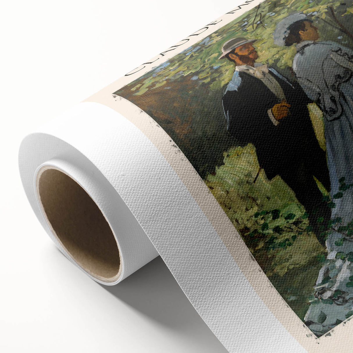 Art deco style Claude Monet landscape on rolled canvas, featuring soft pastel colors, ideal for nursery wall art.