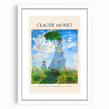 Abstract art print of a Claude Monet painting on a white framed canvas, featuring soft pastel shades.