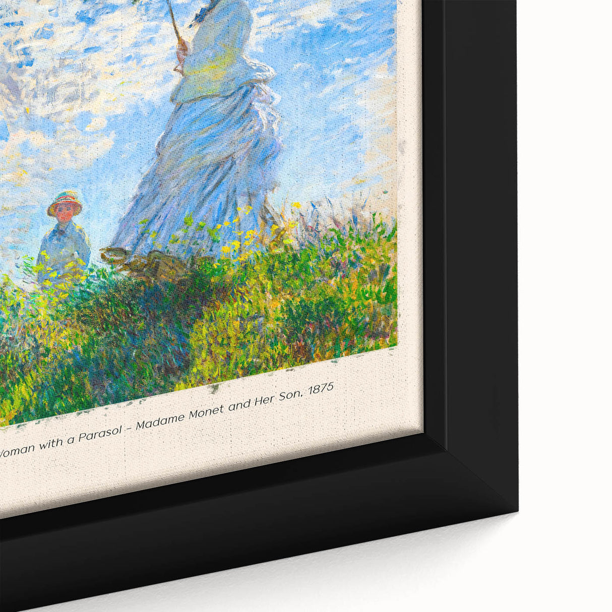 Extra large black framed canvas featuring a textured, colorful impressionist-style landscape, ideal for living room decor.