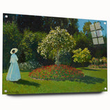 Acrylic print of a Claude Monet-inspired landscape in soft pastel hues, suitable for dining room decor.