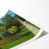 Extra large wall art of line art flowers, featuring soft pink and green hues on a rolled canvas.