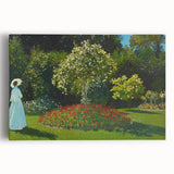 Large black and white Claude Monet print on stretched canvas, featuring a serene garden scene, ideal for kitchen wall art.