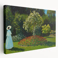 Side view of a Claude Monet-inspired stretched canvas featuring soft pastel water lilies, ideal for kitchen wall art.