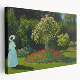 Side view of a Claude Monet-inspired stretched canvas featuring soft pastel water lilies, ideal for kitchen wall art.