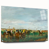 Side view of an Edgar Degas inspired acrylic glass wall art depicting dancers, in muted pastel shades.