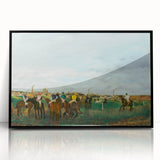 Large abstract wall art featuring mid-century modernist swirls in muted earth tones, framed in black acrylic.