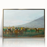 Large art print of Edgar Degas's dancers in soft pastel shades, framed in gold acrylic.