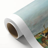 Art deco poster featuring a pastel color palette with abstract shapes on rolled canvas, ideal for nursery wall art.