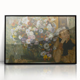 Large abstract wall art featuring mid-century modernist strokes in muted grays and blues on a framed acrylic print.