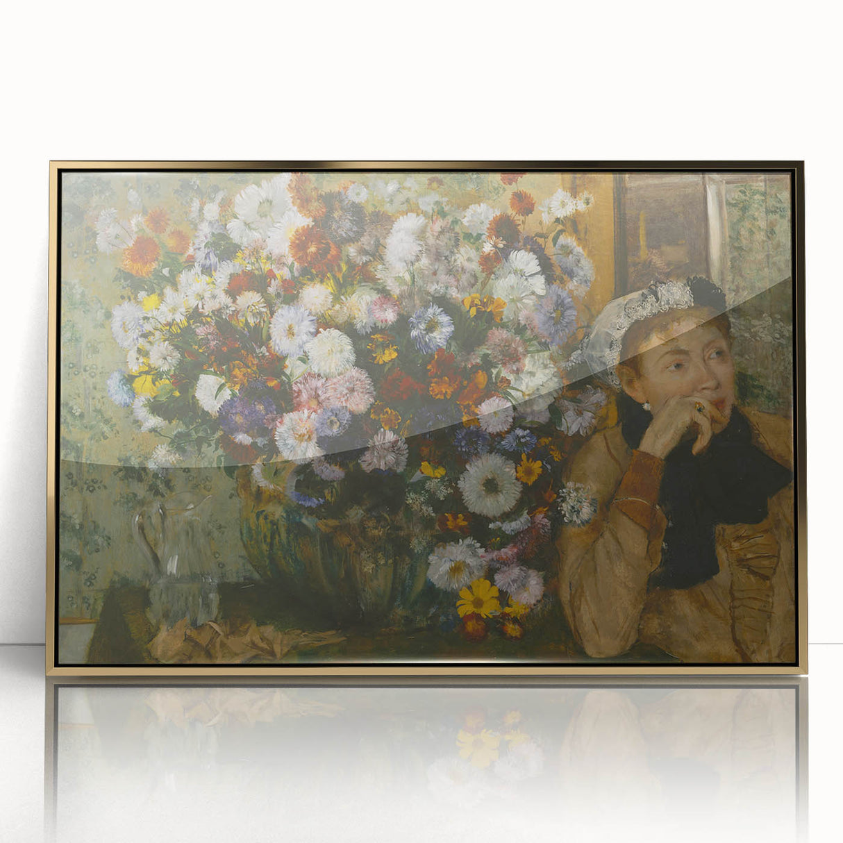 Acrylic print of Edgar Degas's artwork in gold frame, featuring mid-century modernist style, ideal for nursery wall art.