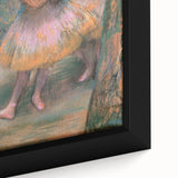 Close-up of a textured Edgar Degas inspired black wall art featuring colorful abstract figures on a framed canvas.