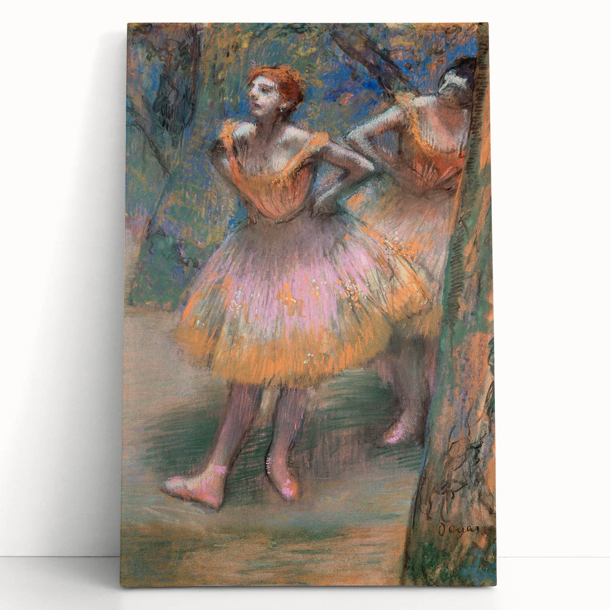 Black and white Edgar Degas ballerina print on stretched canvas, suitable as kitchen wall art or for a bedroom.