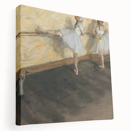 Edgar Degas-inspired ballerina painting on stretched canvas, featuring soft pastel hues, ideal for kitchen wall art.