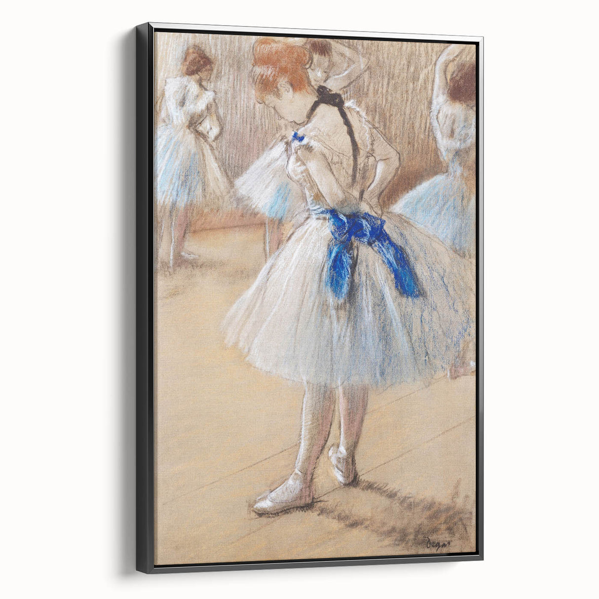 Black and white framed canvas depicting Edgar Degas's landscape artwork, ideal for bedroom wall decor.