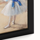 Close-up of a framed canvas featuring Edgar Degas-inspired textured black wall art with colorful accents.