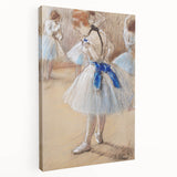 Edgar Degas-inspired ballerina on stretched canvas with pastel shades, ideal for kitchen wall art.