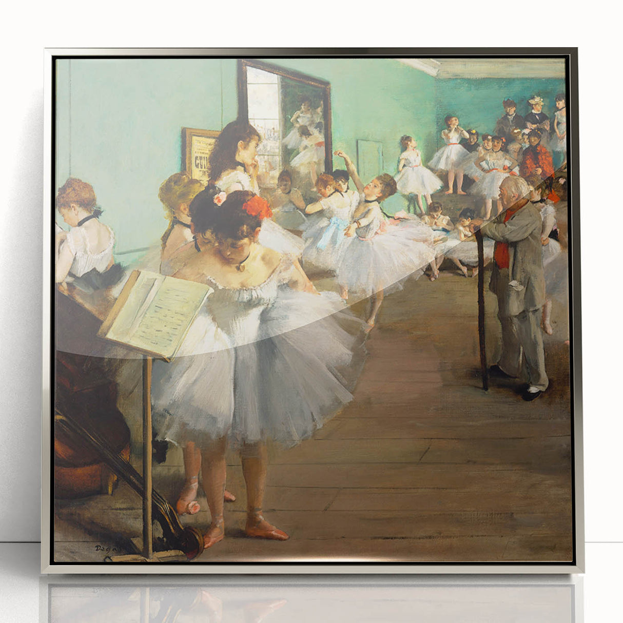Mid-century modernist art by Edgar Degas, featuring ballet dancers in pastel shades on a framed acrylic print.