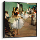 Black and white framed canvas featuring an Edgar Degas landscape painting in a vintage poster style, ideal for bedroom decor.