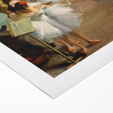 Art deco poster featuring a detailed Edgar Degas ballet scene in soft pastel shades on rolled canvas.