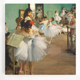 Black and white print of Edgar Degas' dancers on stretched canvas, suitable for kitchen wall art.