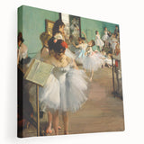 Edgar Degas-inspired dancers on stretched canvas, in pastel shades, ideal for kitchen wall art.