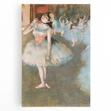 Black and white print of Edgar Degas' dancers on a stretched canvas, suitable for kitchen art.