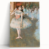 Black and white Edgar Degas ballet dancers print on stretched canvas, ideal for kitchen wall art or bedroom ambiance.