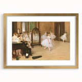 Extra large abstract art print of dancers, featuring textured brush strokes in muted earth tones, framed in gold.